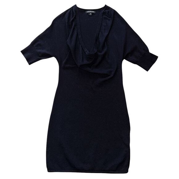 Express Wool Blend Cowl Neck Short Sleeve Black Sweater Dress Medium - Picture 1 of 6